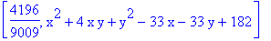 [4196/9009, x^2+4*x*y+y^2-33*x-33*y+182]